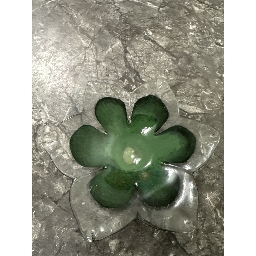 Murano Art Glass Star/Flower Shaped Candy Trinket Dish Made In Italy Green VTG